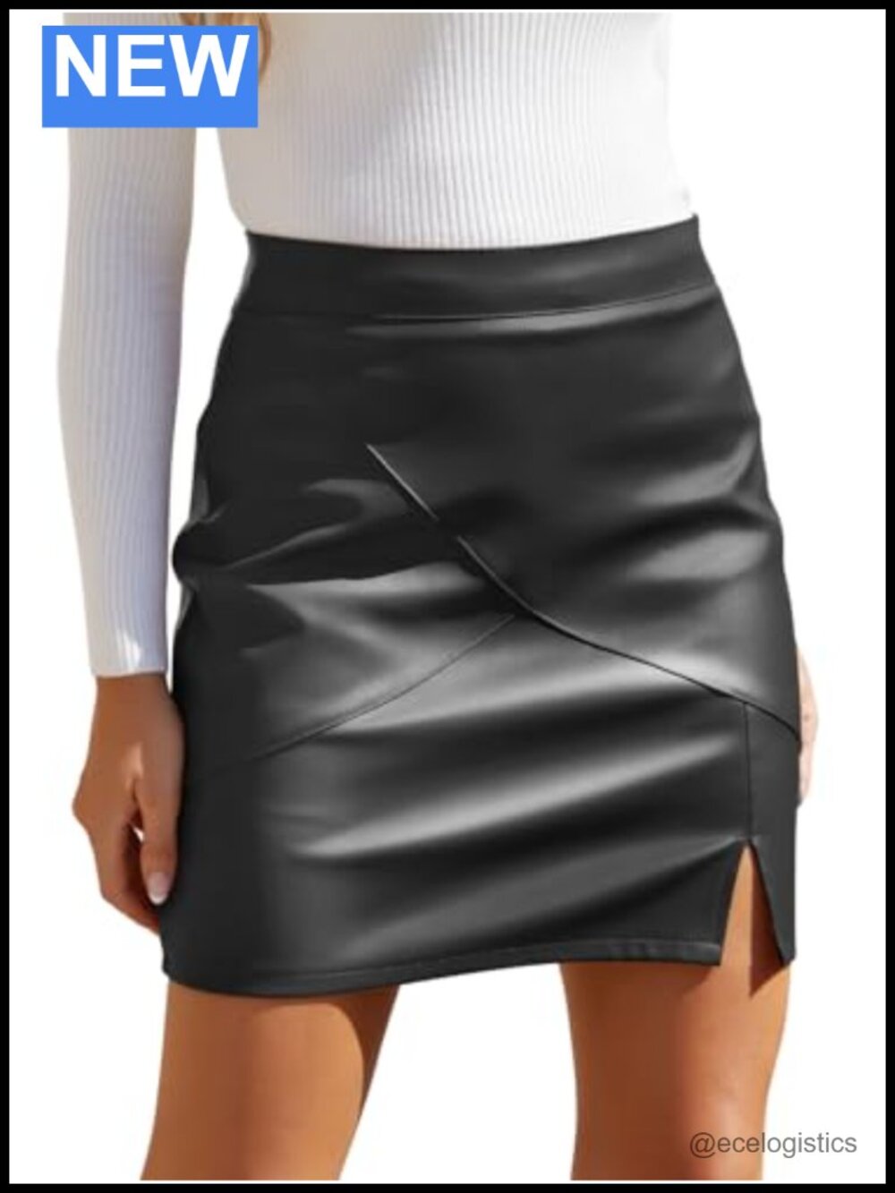 Women's Faux Leather High Waisted Bodycon Pencil Mini Skirt with Built-in Shorts